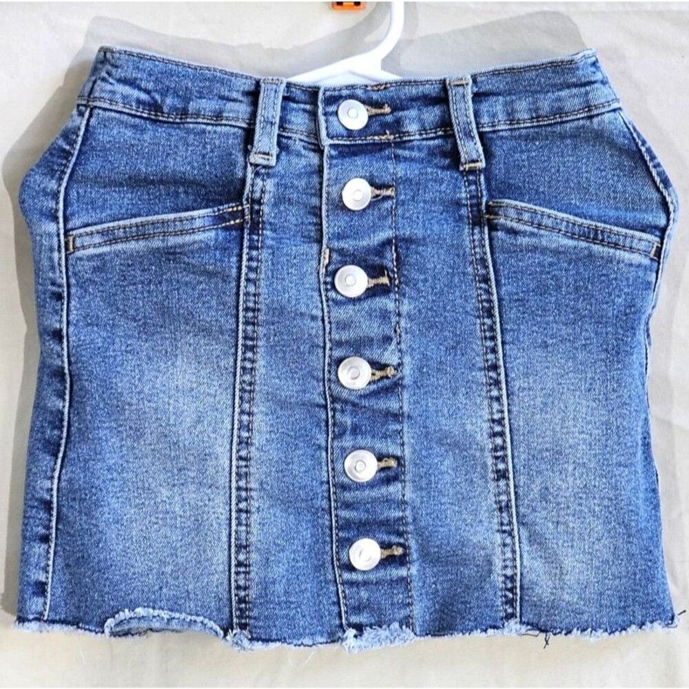 Wonder Nation Girls Denim Mini Skirt Button Front Raw Hem Size XS 4-5